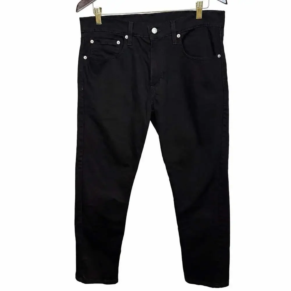 Levis 502 Regular Tapered Jeans Mens 32x30 Dark Black WaterLess Denim Pants EUC